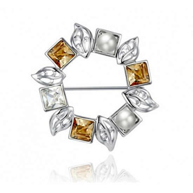 Брошь Сваровски "Веночек" белое золото