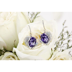 Серьги "Сердце Swarovski", фиолетовый
